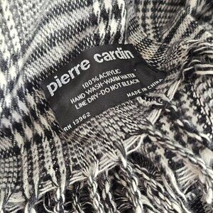 1970s Pierre Cardin Scarf Black White Plaid 72 in X 12.5 in Rectangle Unisex